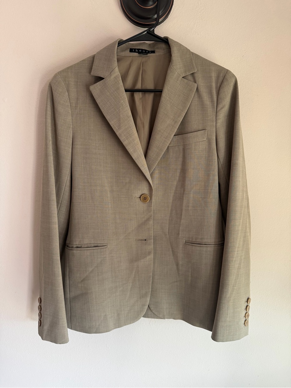 Theory Women Size 8 Tan Taupe 2-Button Tailored Suit Blazer Jacket
